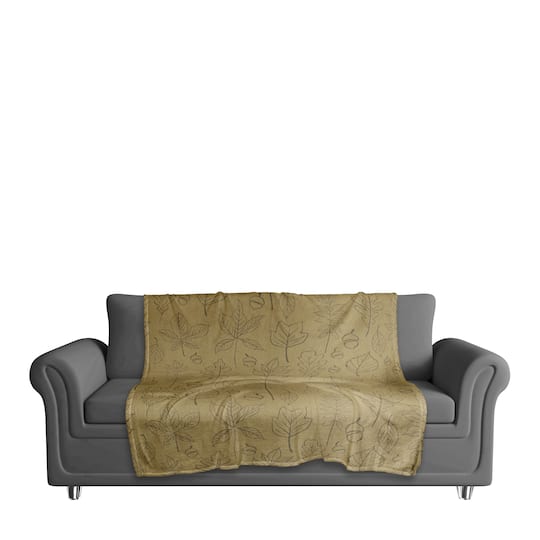 Mustard Yellow Fall Leaf Patterned Coral Fleece Blanket
